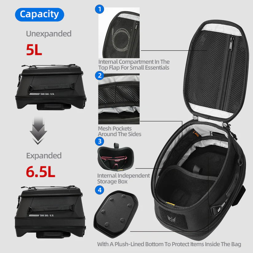 RhinoWalk 6.5L Magnetic Quick Release Expandable Tank Bag