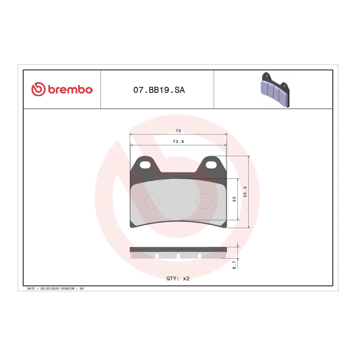 Brembo Prime Brake Pad Sinter Front 07BB19SA