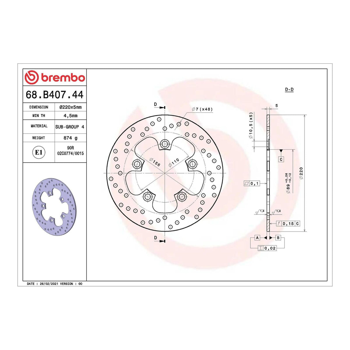 Brembo Prime Brake Disc Serie Oro Rear 68B40744