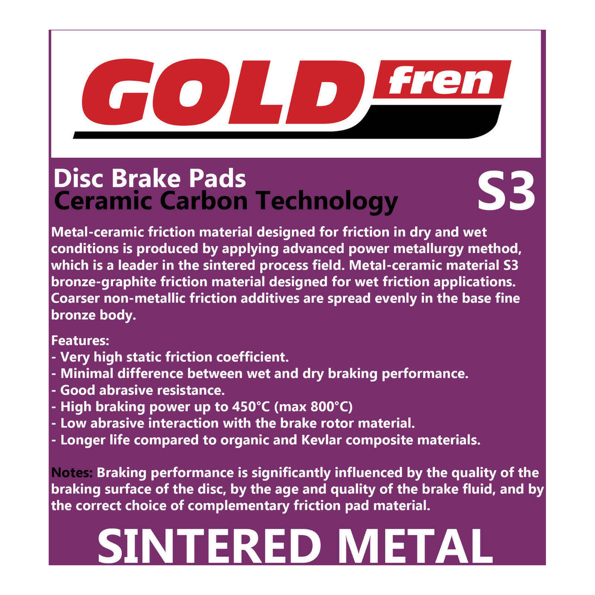 GOLDfren Brake Pads Sintered Sports GF222 - S3 ( PH308 )