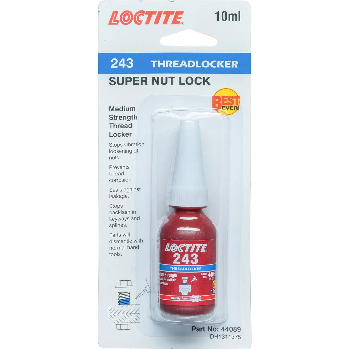 Loctite 243 Threadlocker Super Nut Lock Medium Strength Blue 10ml