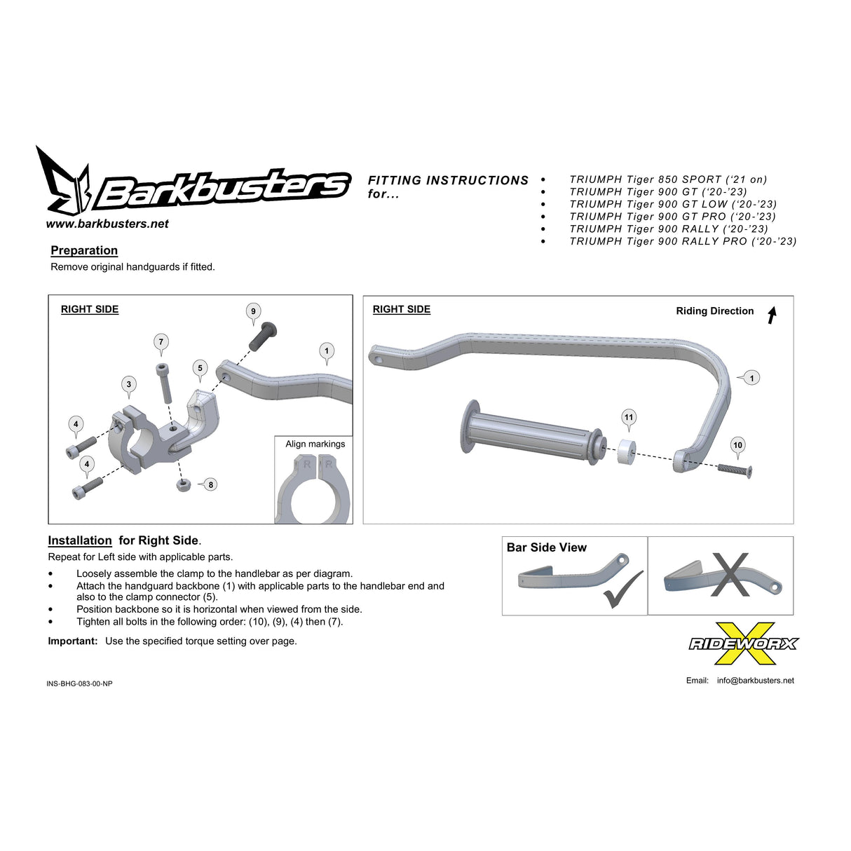 Barkbusters Handguards Triumph Tiger 900 GT, GT Pro, Rally, Rally Pro '20-'23