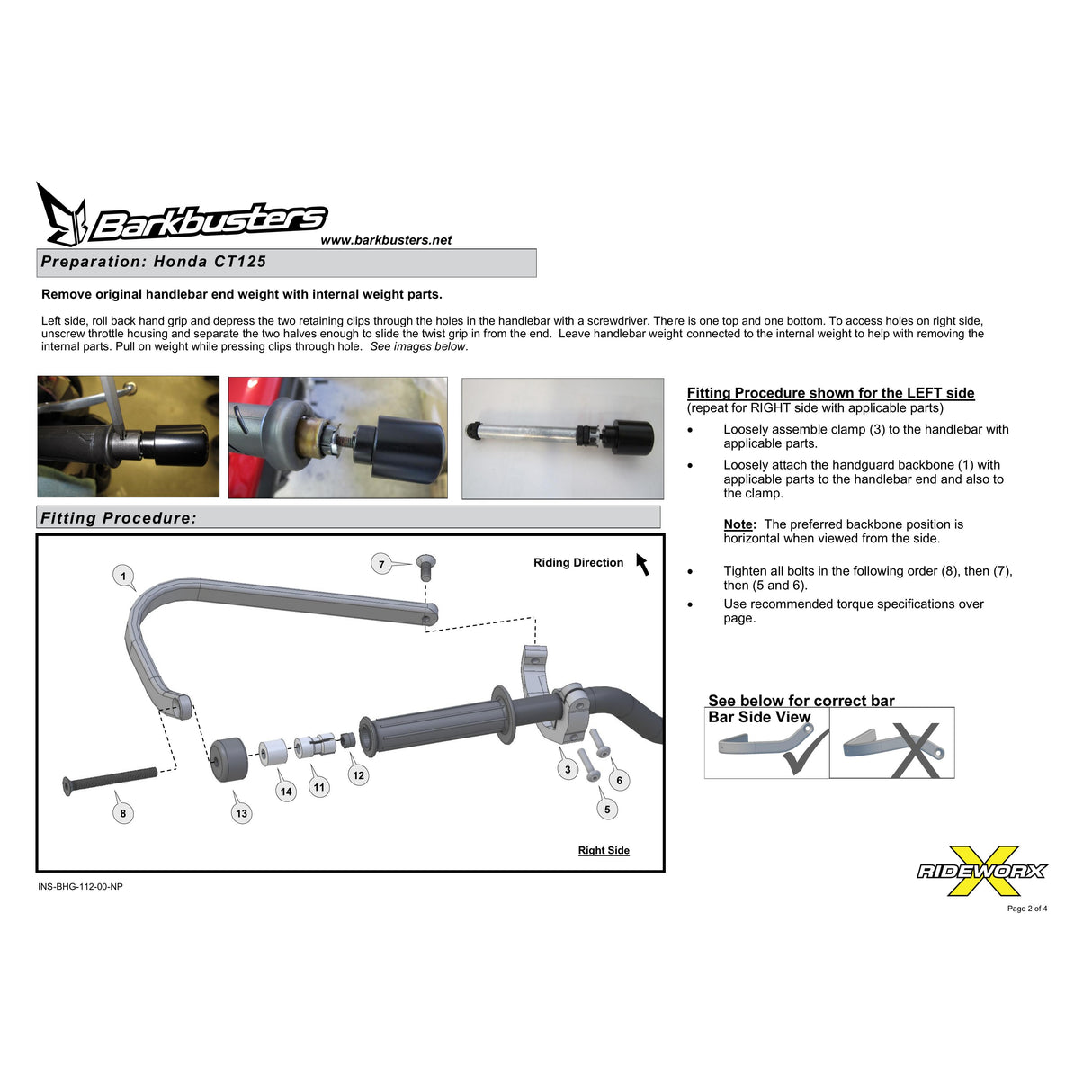 Barkbusters Hand Guards Honda CT 125 '20-, MSX125 Grom '14-'20, Kawasaki Z 125 Pro '16-, Suzuki DS250 SX V-Strom '23-
