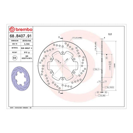 Brembo Prime Brake Disc Serie Oro Rear 68B40791
