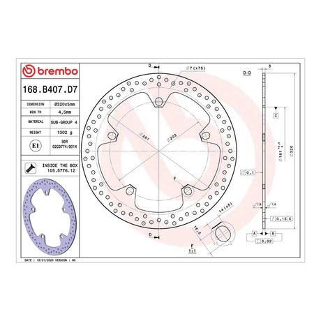 Brembo Prime Brake Disc Serie Oro Front 68B407D7