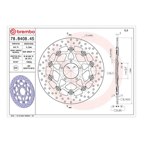 Brembo Prime Brake Disc Serie Oro Front 78B40845