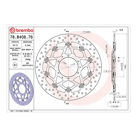 Brembo Prime Brake Disc Serie Oro Front 78B40876