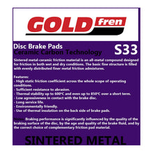 Load image into Gallery viewer, GOLDfren Brake Pads GF214 - S33