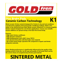 Load image into Gallery viewer, GOLDfren Brake Pads GF310 - K1