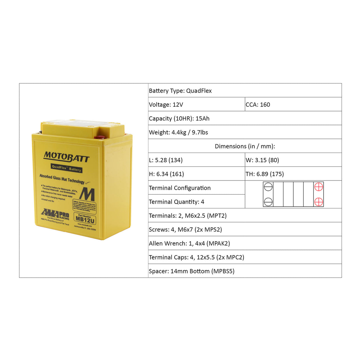 Motobatt Battery Quadflex AGM - MB12U