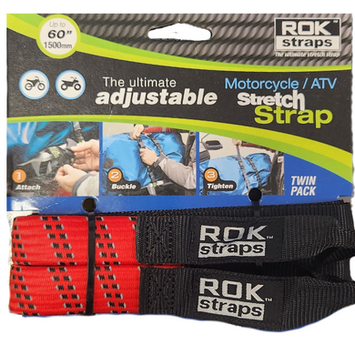 Rok Straps - Motorcycle adjustable stretch strap Red (Pair)