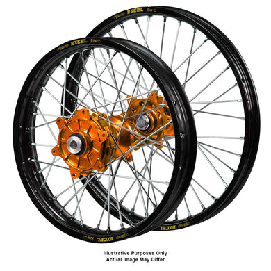 Black Excel Rims / Orange Haan Hubs Wheel Set - KTM 1190R 2013-2016 / 1090-1290R 2017-On 21*1.85 / 18*4.25