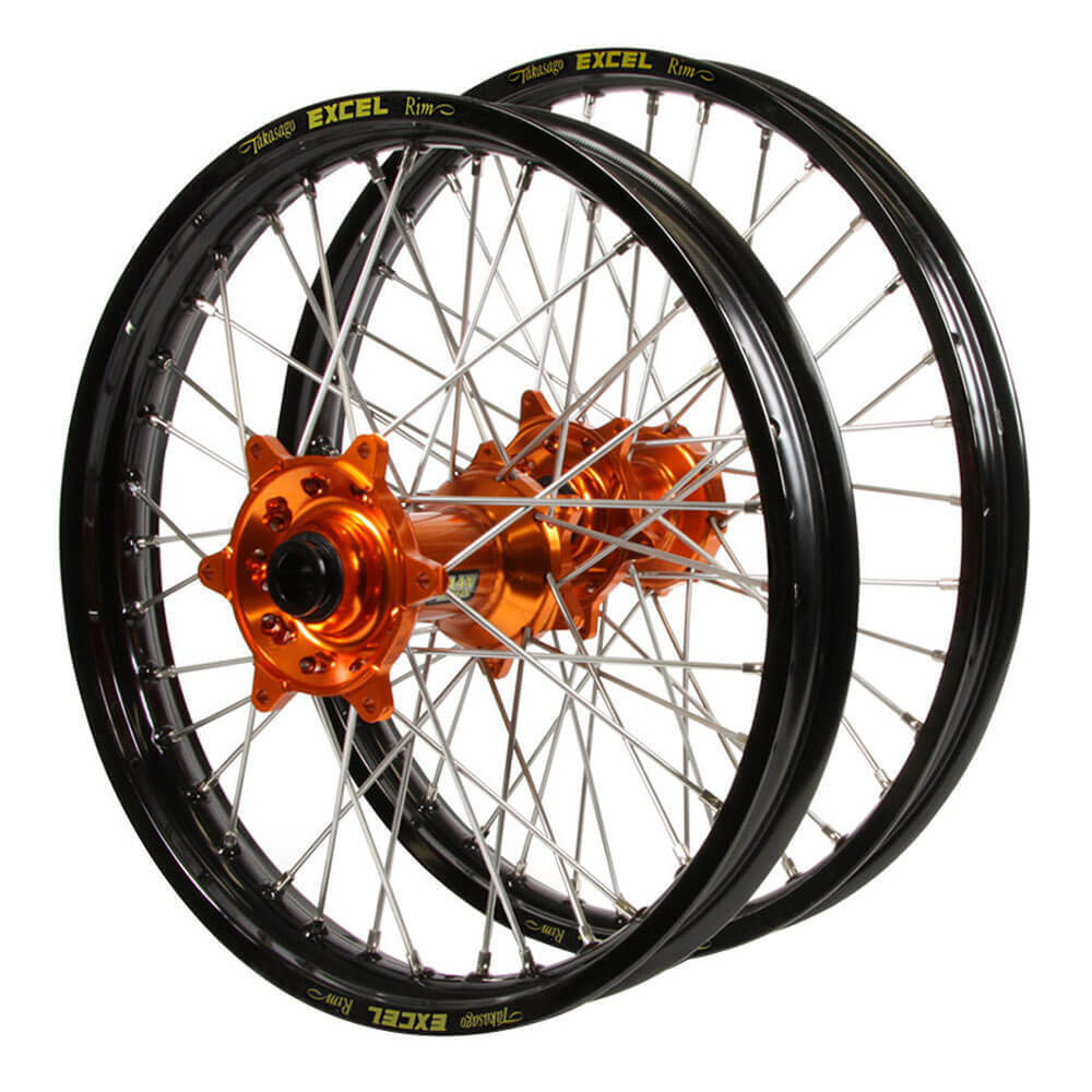KTM Haan Orange Hubs / Excel Black Rims Wheel Set 500 EXC-F 2016-2023 (21*1.6 / 19*2.15)
