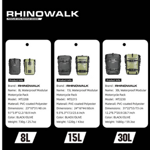 Rhinowalk 8L ADV Pannier & Rear Bag Black