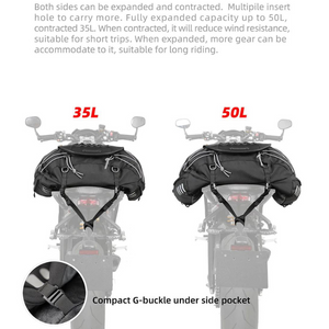 Motorcycle Tail Rear Bag 35L-50L Expandable